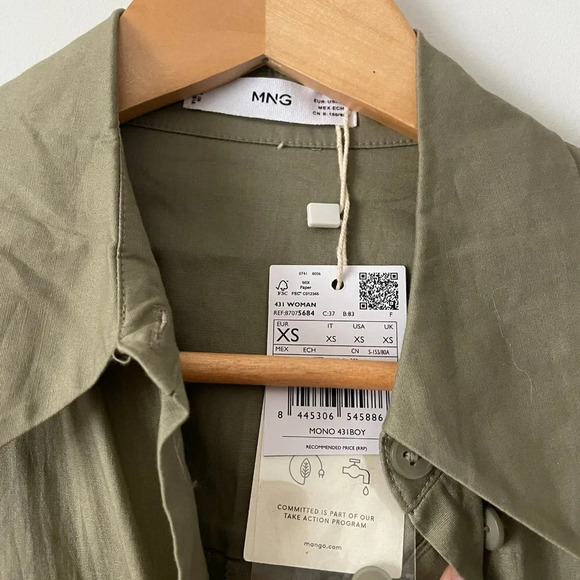 Mango Boilersuit Belted Tie Waist Jumpsuit Army Green Khaki Size XS NWT - Picture 9 of 10